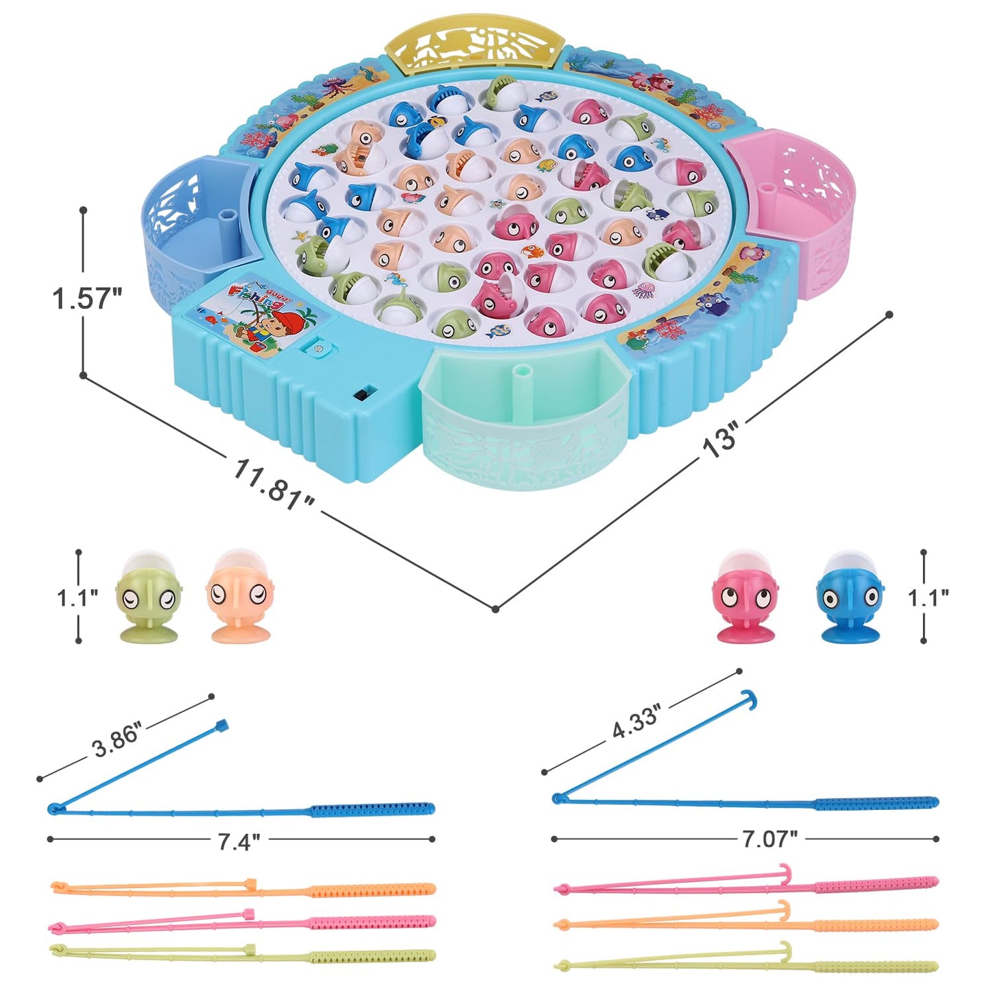 Pakoo Magnetic Fishing Game Toys, Rotating Board Game with Music Including 45 Fishes and 8 Fishing Poles, Christmas Party Game Toys for Kids Age 3 4 5