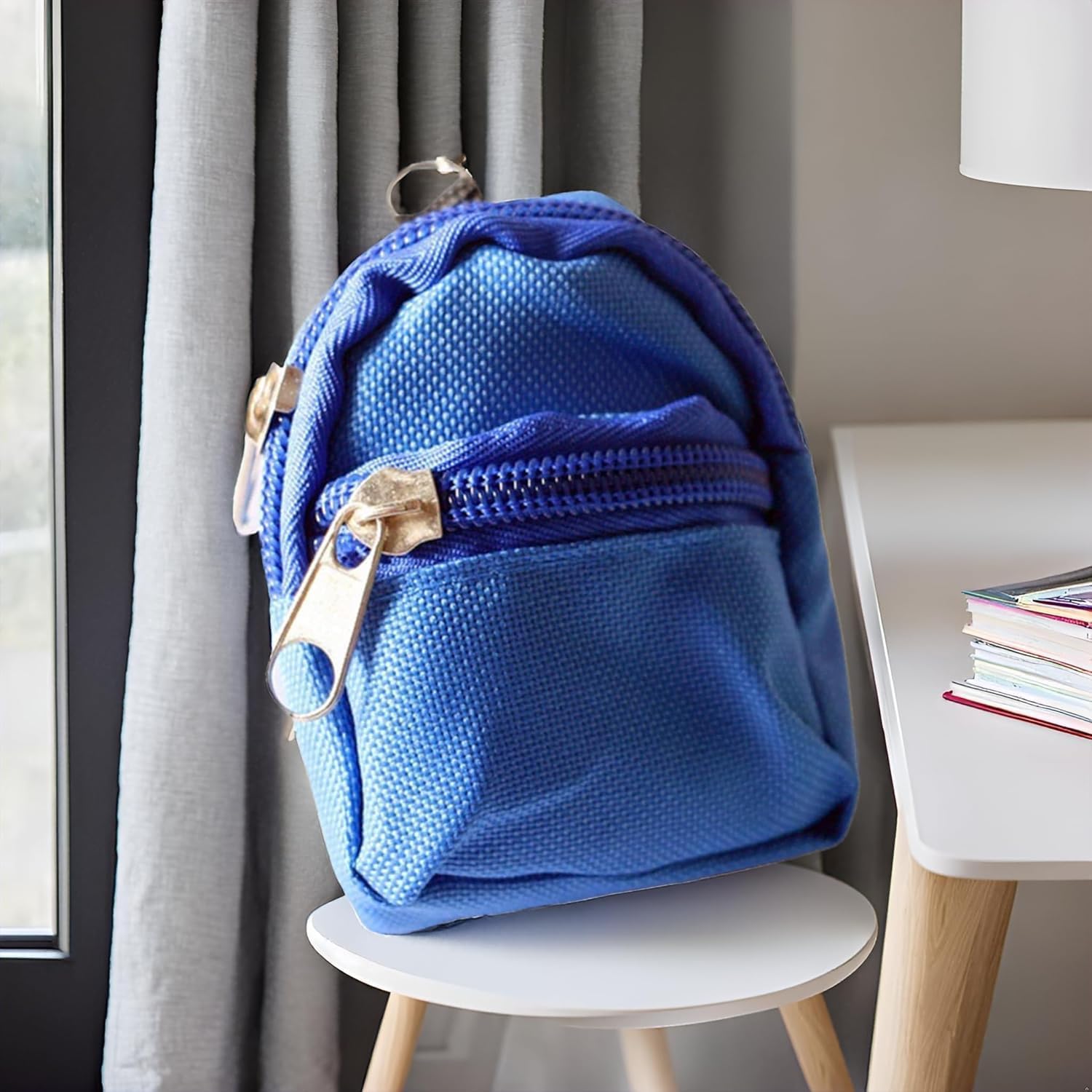2Pcs Blue Mini Doll Backpack School Bag Model Dollhouse School Accessory for 1/6 Scale Décor,Simulation Mini School Bag Model, for Doll House