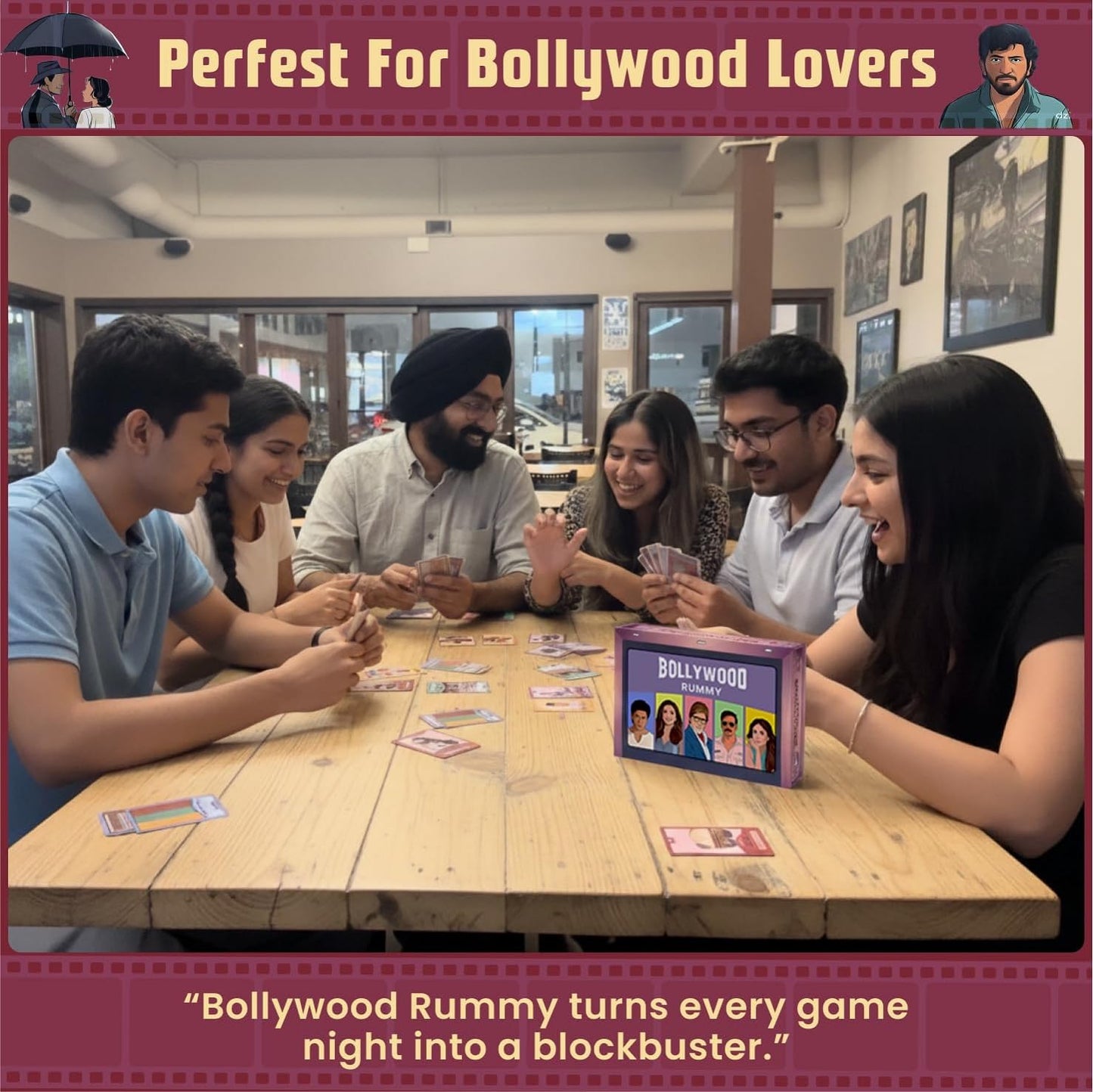 DESI BOARD GAMES Bollywood Rummy Card Game | Great Gift for Bollywood Fans | Create Movie Sets with Celebs, Plots & Locations | 2-8 Players | Fun