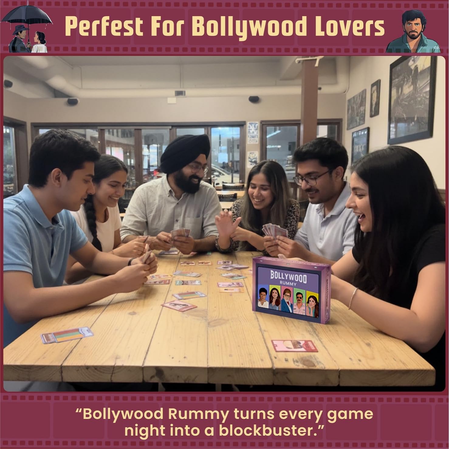 DESI BOARD GAMES Bollywood Rummy Card Game | Great Gift for Bollywood Fans | Create Movie Sets with Celebs, Plots & Locations | 2-8 Players | Fun