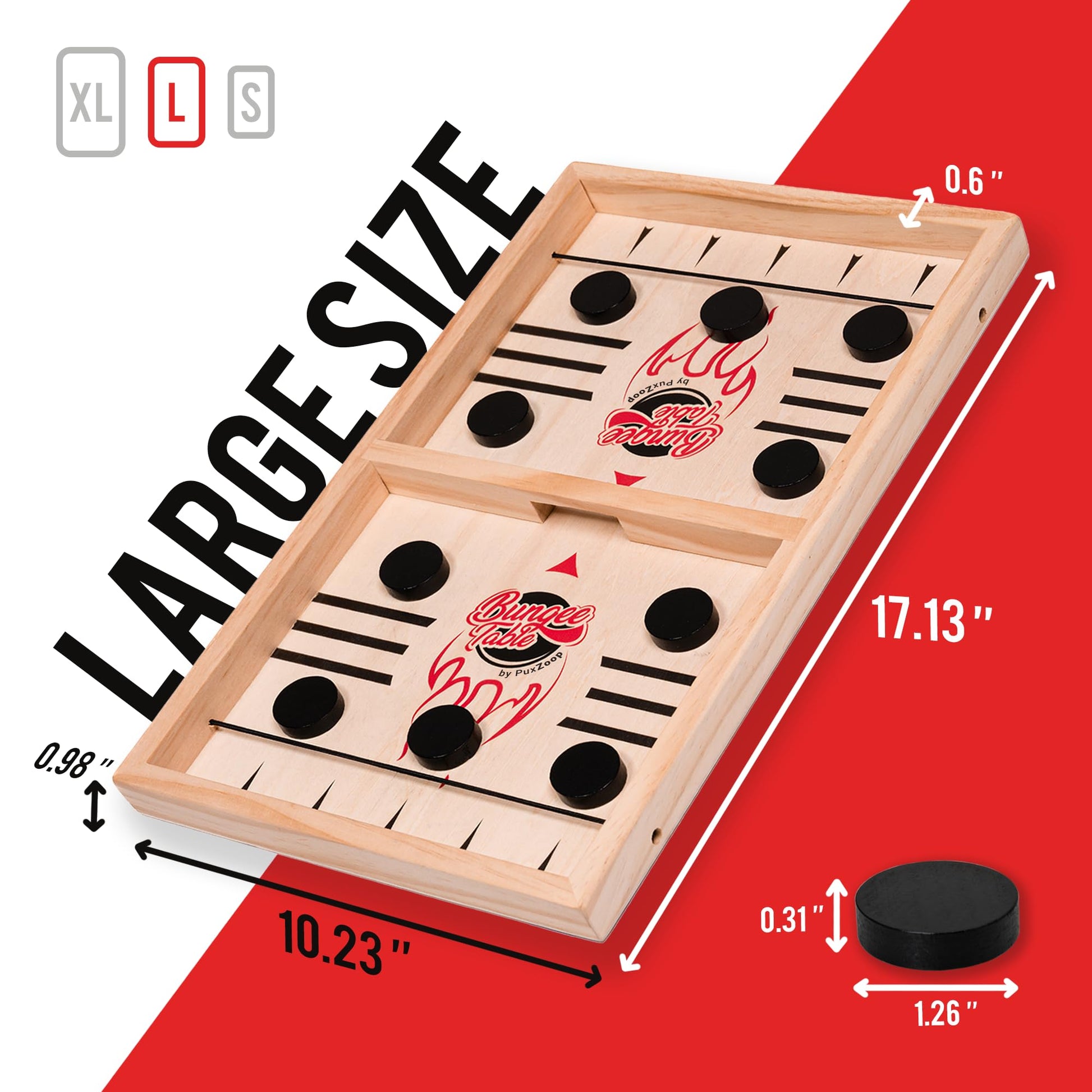 PuxZoop Fast Sling Puck Game - Large Size - Test Your Speed and Accuracy with This Fast-Paced Wooden Air Hockey Board Game - Guaranteed Fun for Family