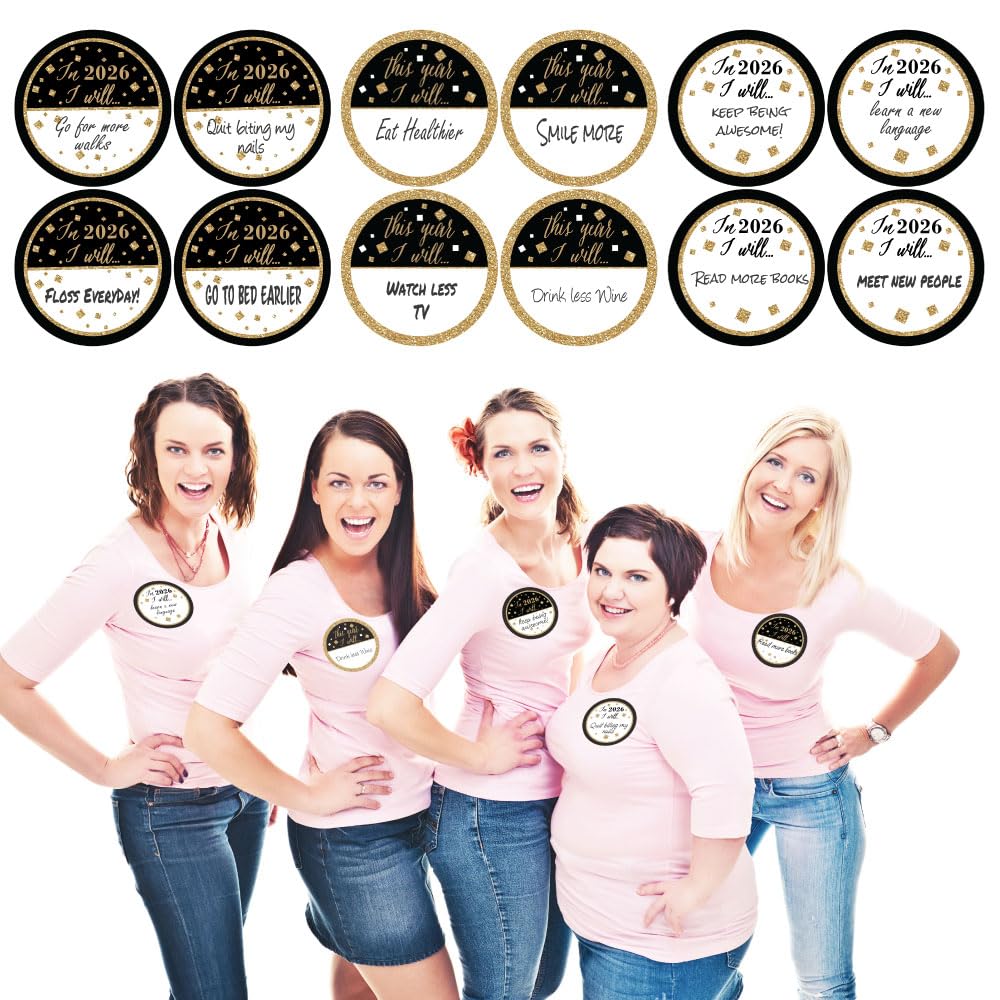 Big Dot of Happiness New Year's Eve - Gold - 2026 New Years Eve Party Funny Name Tags - Party Badges Sticker Set of 1
