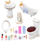 HCEWSBFD 1:12 Dollhouse Miniature Porcelain Bathroom Set 5Pcs White Ceramic Toilet Basin Bathtub Mirror Miniature Furniture with 15Pcs Doll