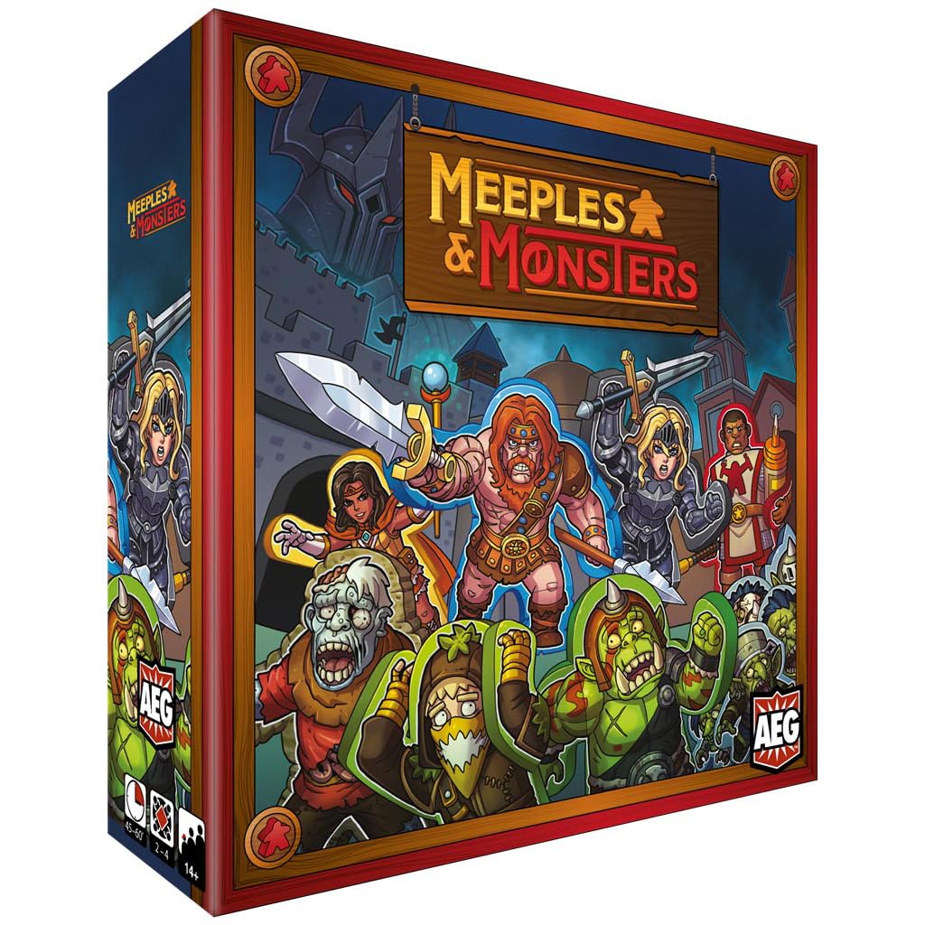 AEG Meeples & Monsters | Fantasy Bag Building Strategy Board Game | Train Warriors, Clerics, Knights & Mages, Defend the Town | 2-4 Players | Ages 14+