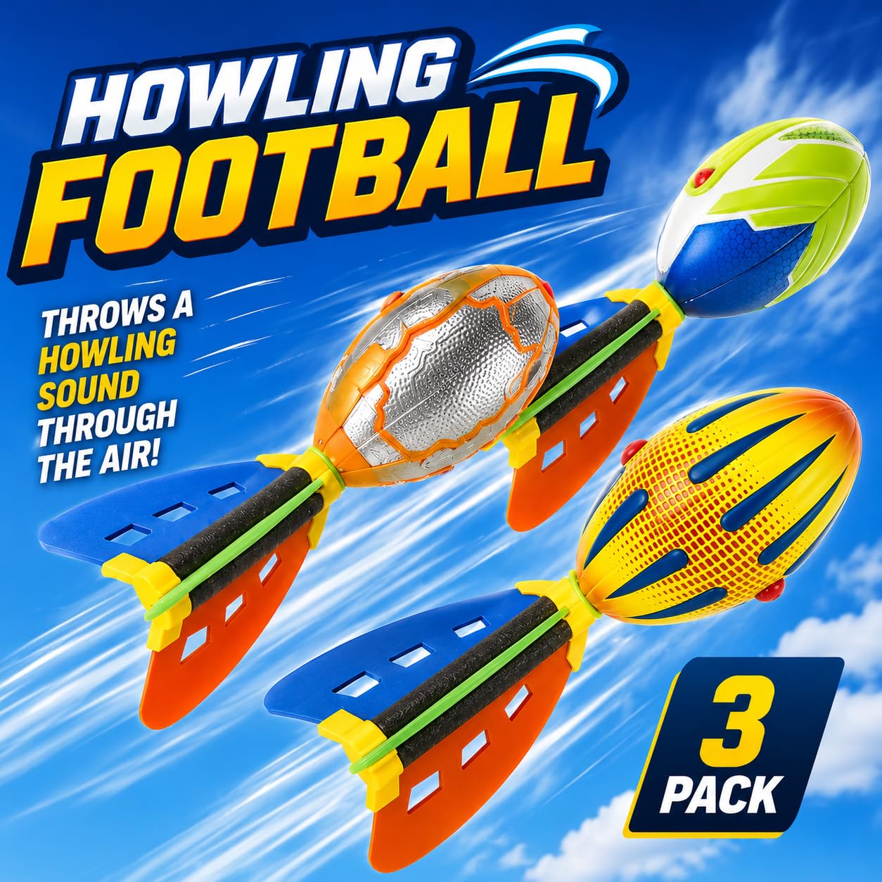 Liberty Imports 3-Pack Whistling Foam Football with Tail, Kids Outdoor Toy