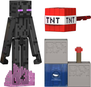 Mattel Minecraft Toys, Enderman Action Figure with Accessory & Redstone Building Piece, 3.25-inch Scale Collectible Set Inspired by Video Game
