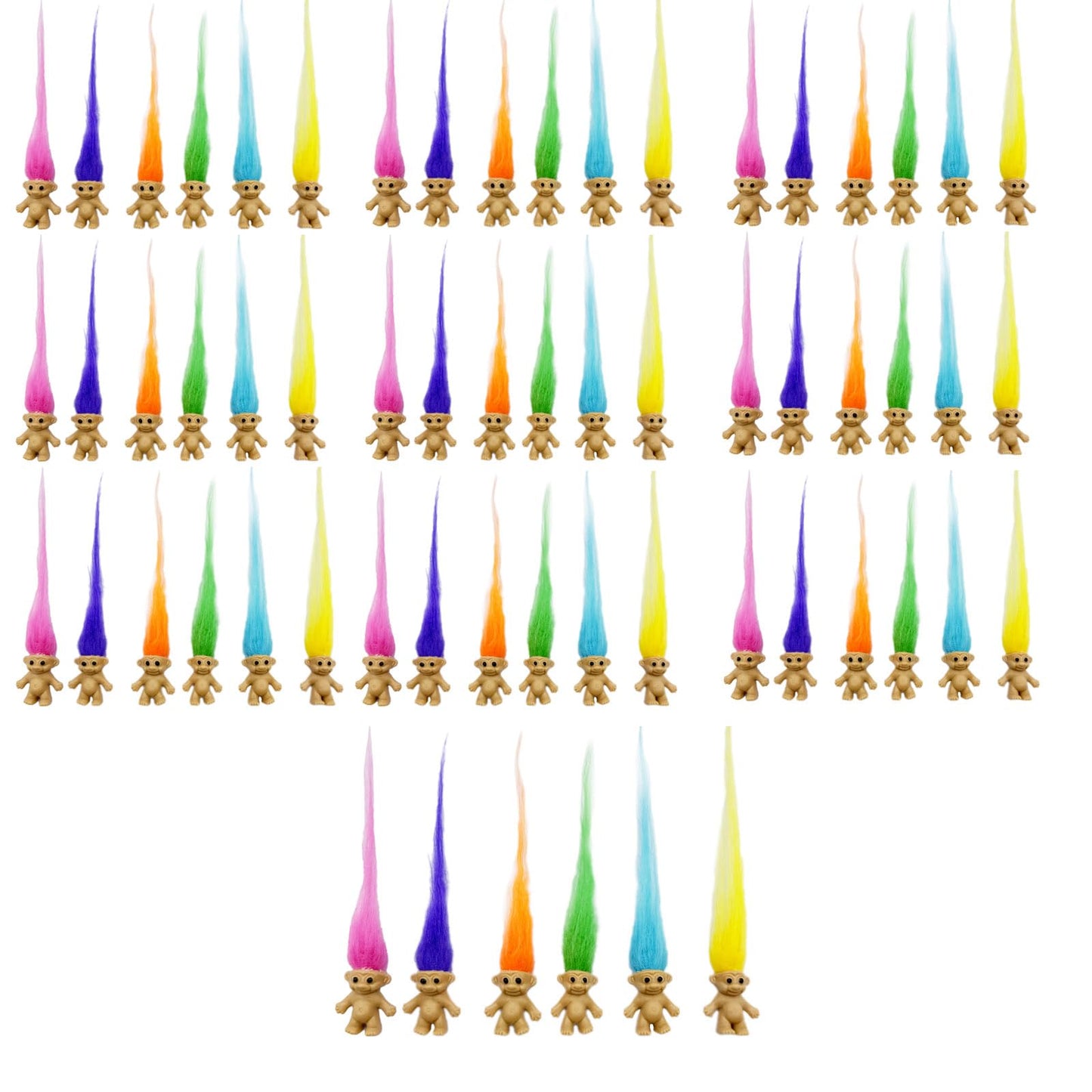 60pcs Long-haired Lucky mini Troll Dolls, Assorted Hair Colors, 0.78" Body