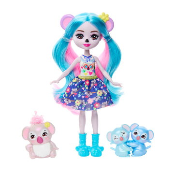 Enchantimals -Dolls, Glam Party Karalee Koala Doll, Animal Friend Bloke and 2 Buddy Figures, Small Doll with Removable Skirt and Accessories, Gift