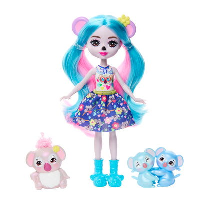 Enchantimals -Dolls, Glam Party Karalee Koala Doll, Animal Friend Bloke and 2 Buddy Figures, Small Doll with Removable Skirt and Accessories, Gift