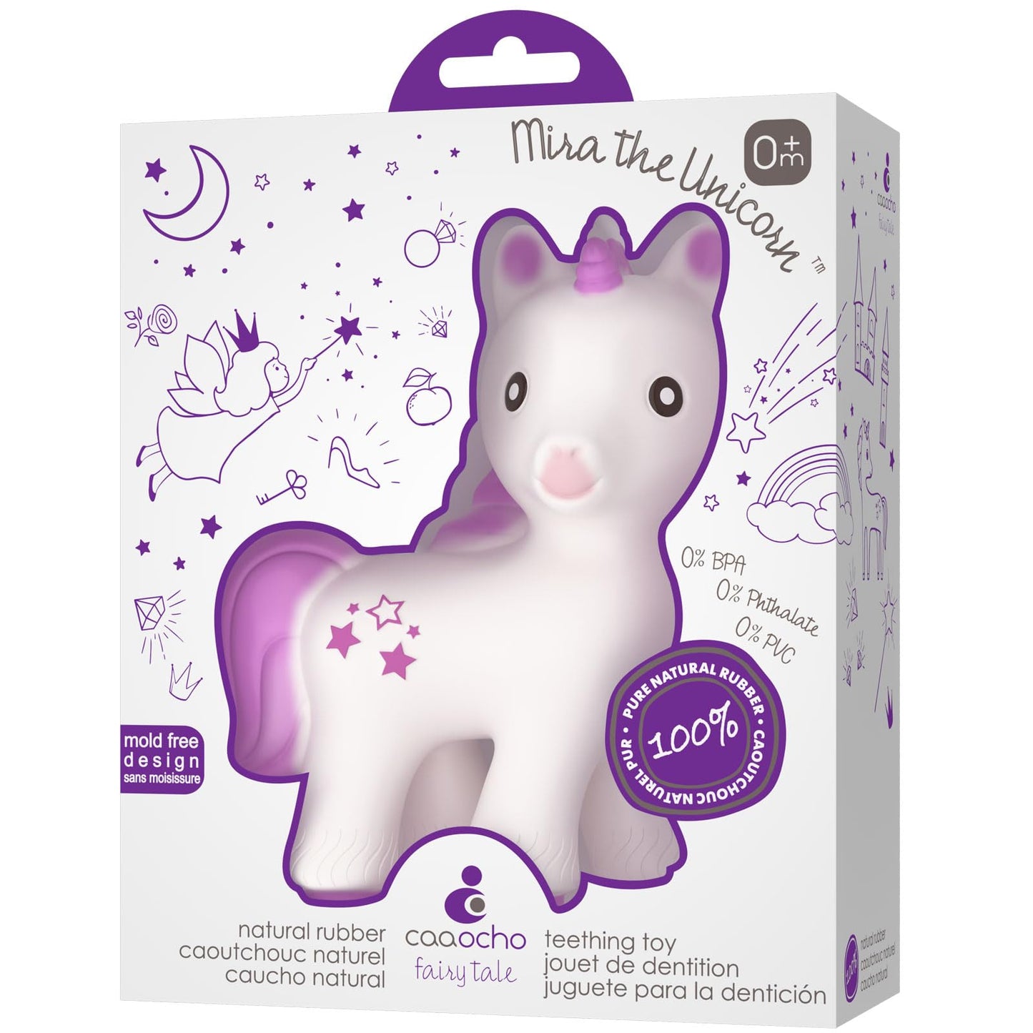 CaaOcho Pure Natural Rubber Teething Baby Toy - Mira The Unicorn Teether for Babies, BPA Free Baby Toy, All Natural Teething Toys for Babies 0-6, Safe