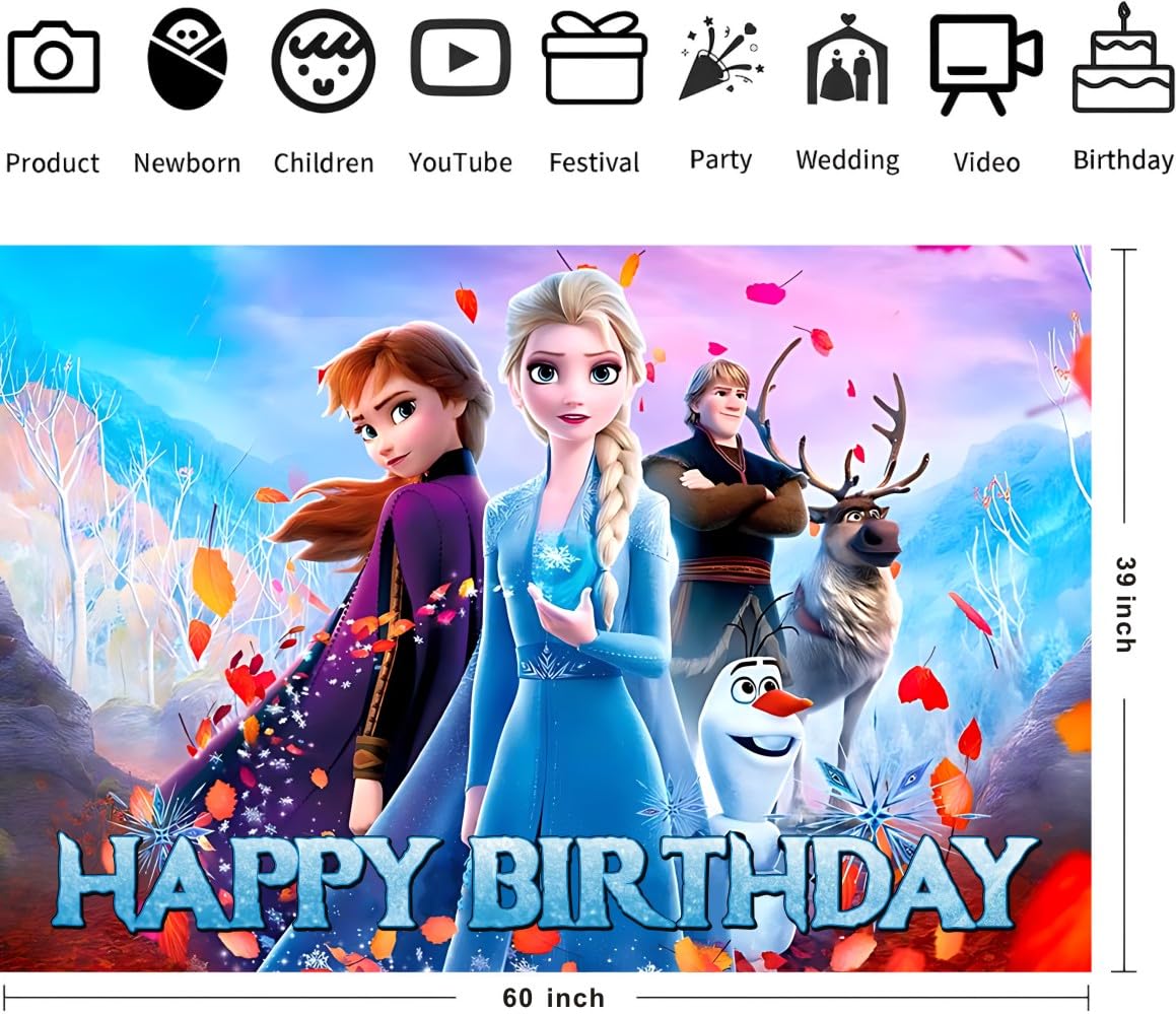 Wall Decor Backdrop for Frozen Birthday Decorations, Frozen Birthday Banner for Kids Party Supplies (5x3ft)