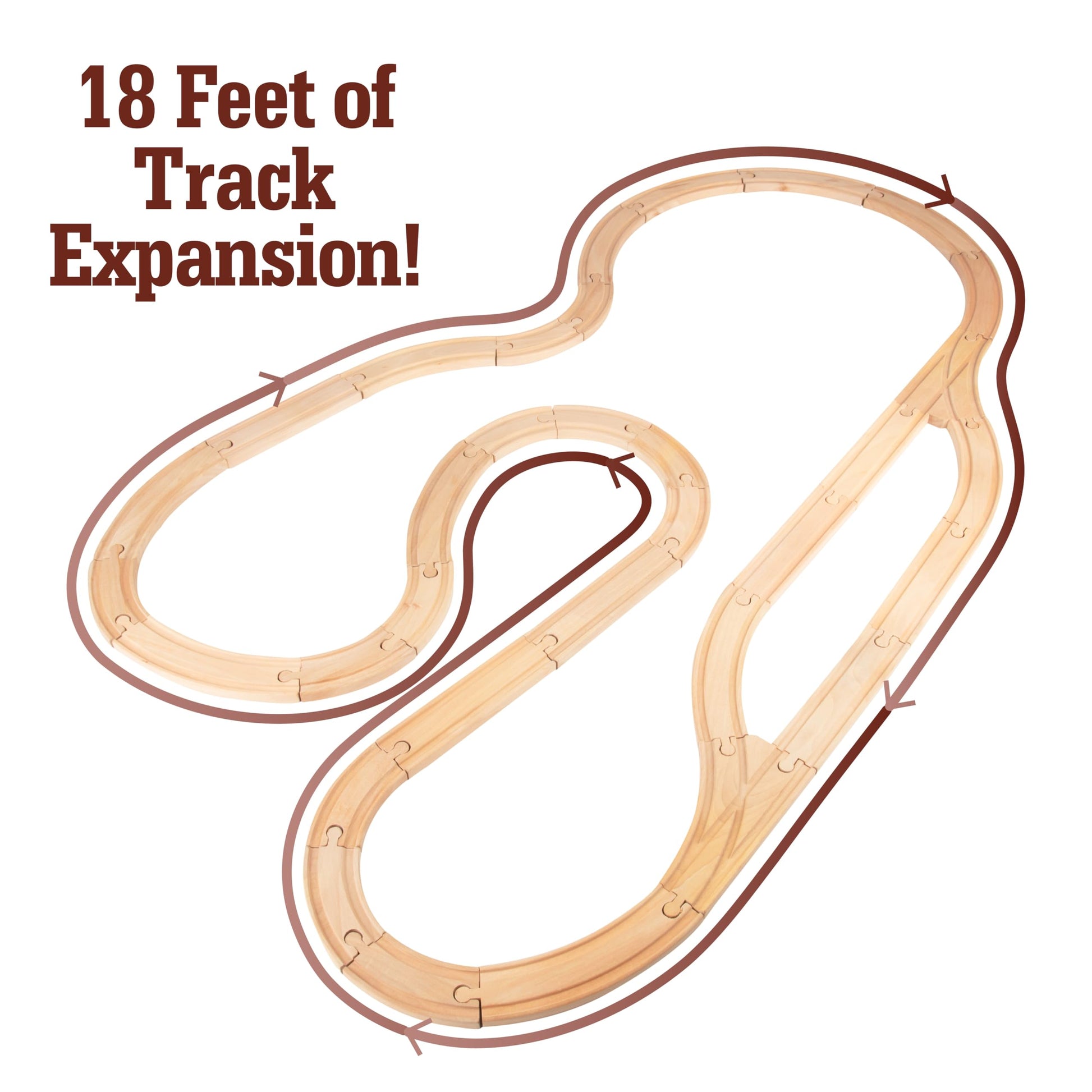 Wooden Train Track 52 Piece Set-18 Feet Of Track Expansion - 5 Distinct Pieces - 100% Compatible with All Major Brands Including Thomas Wooden Railway