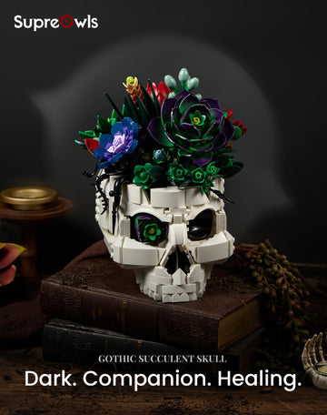 Succulent Skull Planter Flowers Building Set, Botanical Skeleton Pot Collection Building Kit, Horror Plants Home Office Table Decoration Blocks Toys