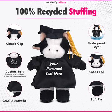 Made By Aliens Plush Stuffed Animal Toys 8 Inches Present Gifts for Graduation Day, Personalized Text, Name or Your School Logo on Gown, Best for Any