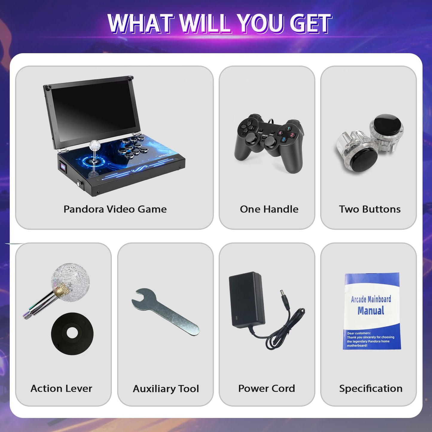 2026 Upgraded Portable Arcade Machine Pandora Box - 2D3D Retro Gaming Console, 8000mAh Battery, Includes Extra Gamepad, Plug & Play Console with