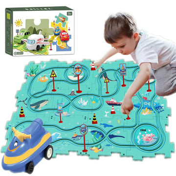 Dinosaur Puzzle Racing Track Set - 25 Packs Children's Racing Track Car Game Set, Preschool for Boys and Girls, Ocean Theme