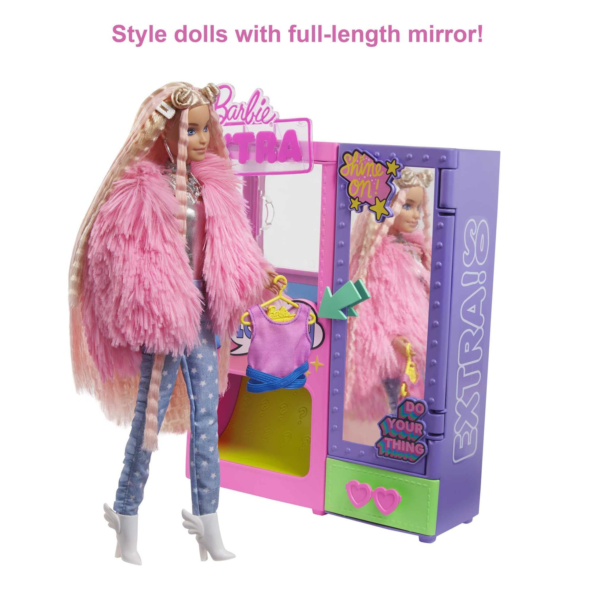 Barbie Extra Surprise Fashion Playset with 20 Pieces Including Pet Poodle, Closet and Push-Button Feature That Dispenses Fashion Accessories, Gift