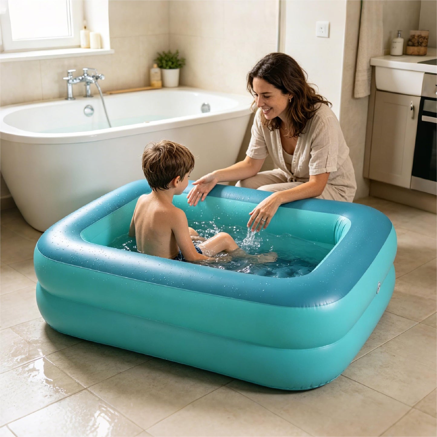 HIWENA Kiddie Pool, 45x35x14inch Green Inflatable Kids Swimming Pool with Fast Valve, Repair Patch & Drain Plug, Summer Water Fun Bathtub & Ball Pit