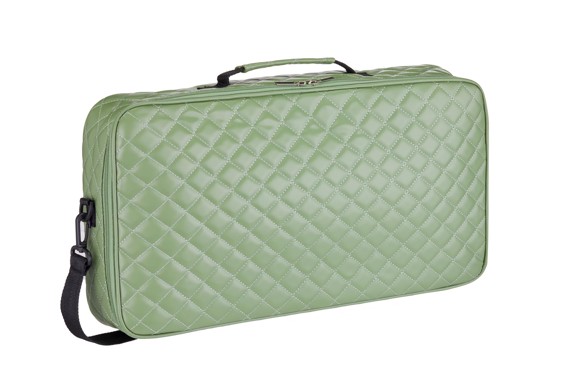 American Mahjong Set “Green" - Quilted PU Leather Carrying Bag with Shoulder Strap & Handles, All-in-One Tile Racks with Pushers, 166 Engraved Tiles