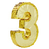 Juvale Gold Foil Number 3 Pinata - Spacious Candy & Toy Holder Birthday Pinata - Hangable Party Decor - 11.1 x 2.9 x 16.1 in, Paper, Gold