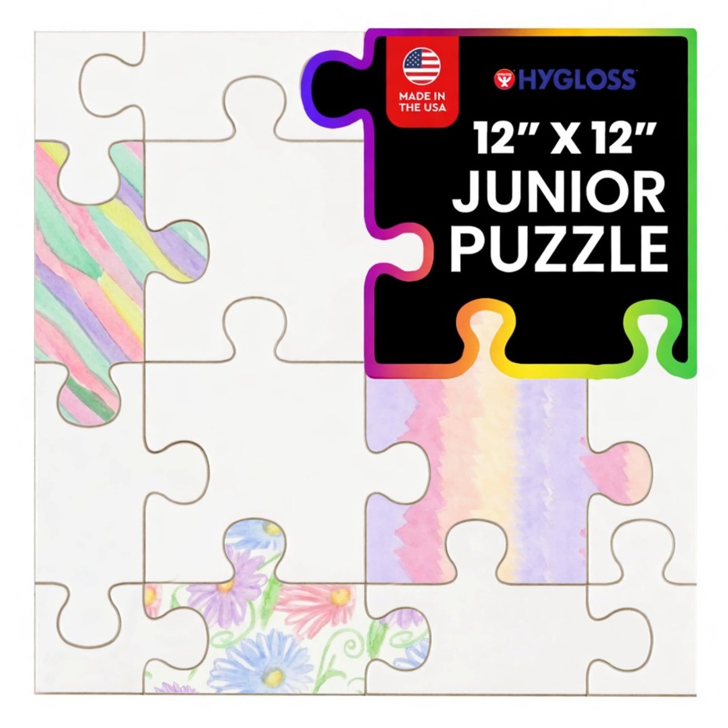 Hygloss Junior Community Puzzle - Award-Winning Design - 16 Piece Blank Puzzle to Write and Draw On - Universal Interlocking Pieces, 12" x 12" Layout