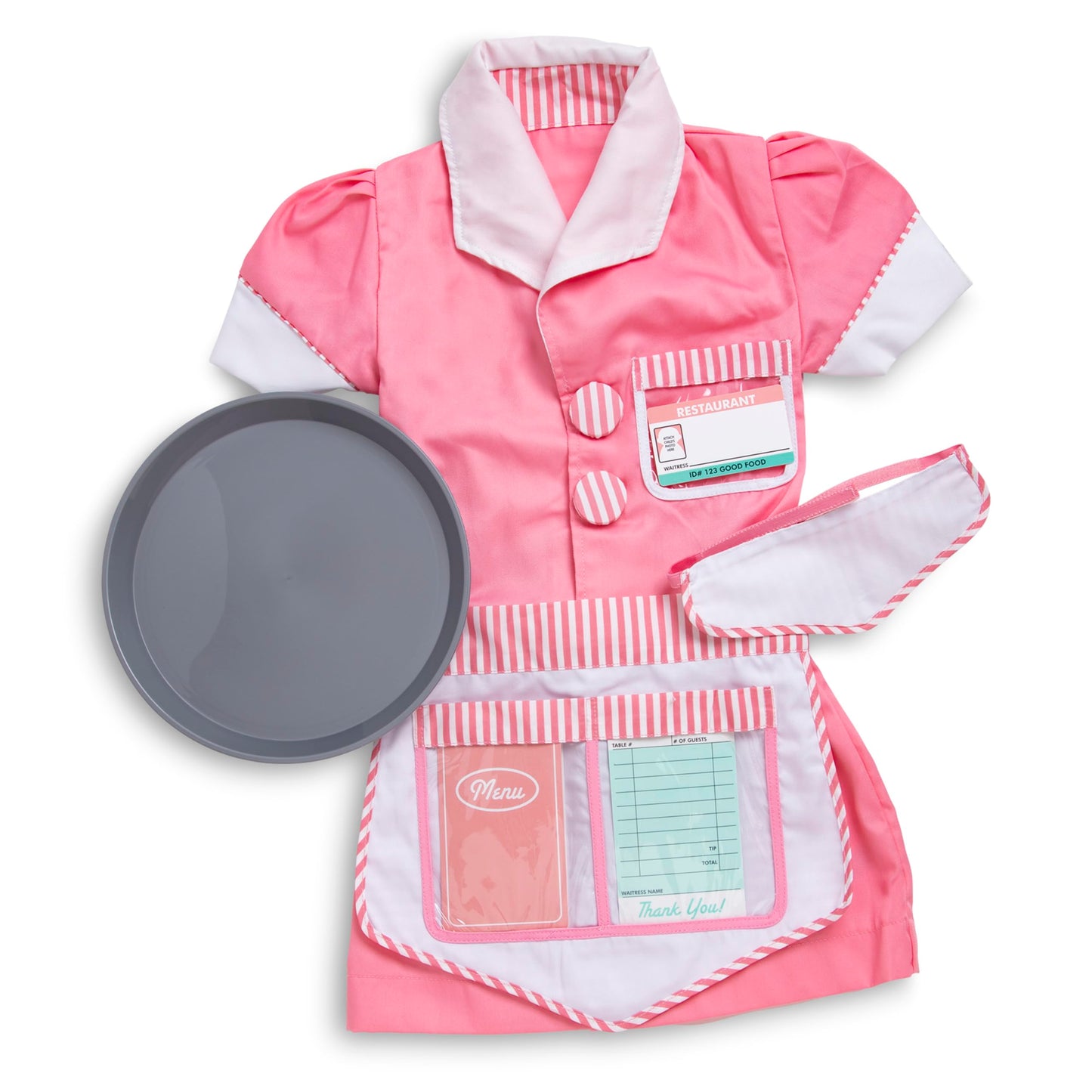 Melissa & Doug Waitress Costume, Pretend Play Dress Up (7-Pc) Dress, Apron, Menu & Accessories, Role Play Toys for Kids 3+