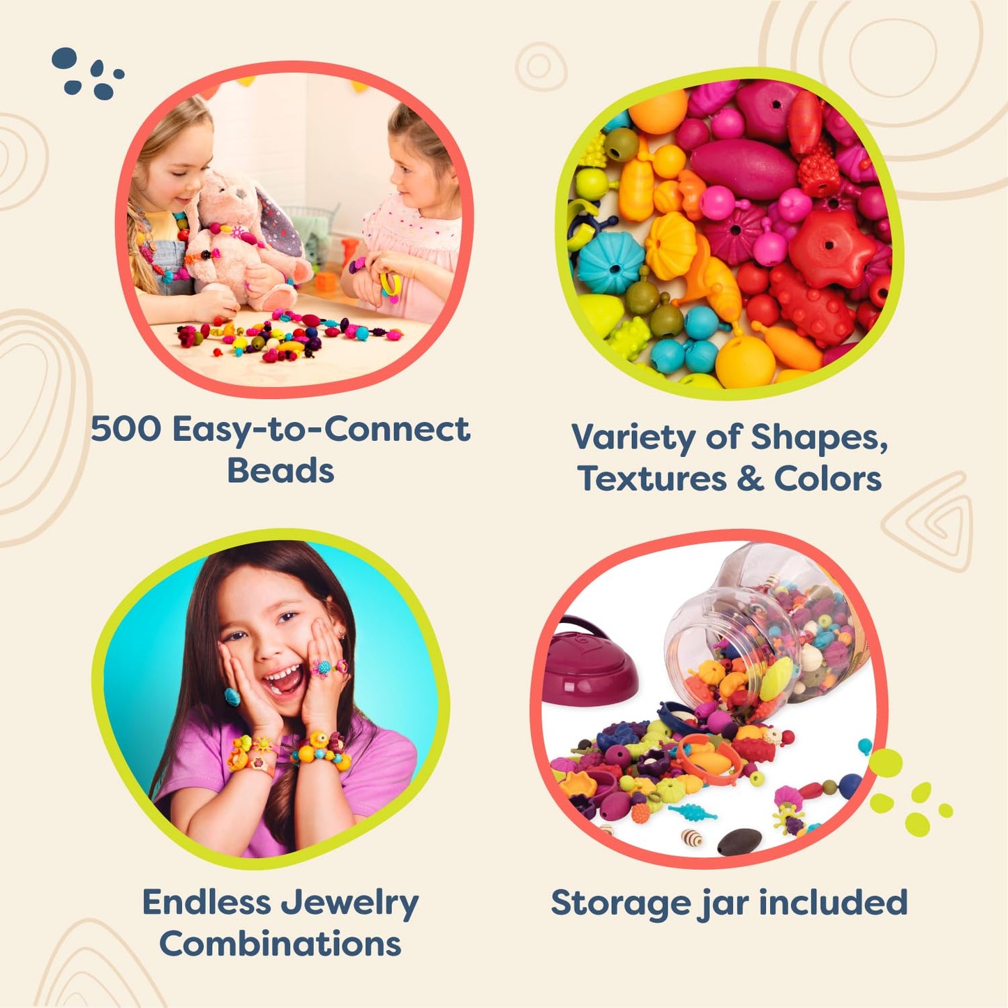 B. toys - Pop Arty! 500 Pieces - Jewlery Making Kit - Creative Pop Snap Bead Set for Kids - DIY Craft Jewelry Making Kit - Necklaces, Rings, Bracelets