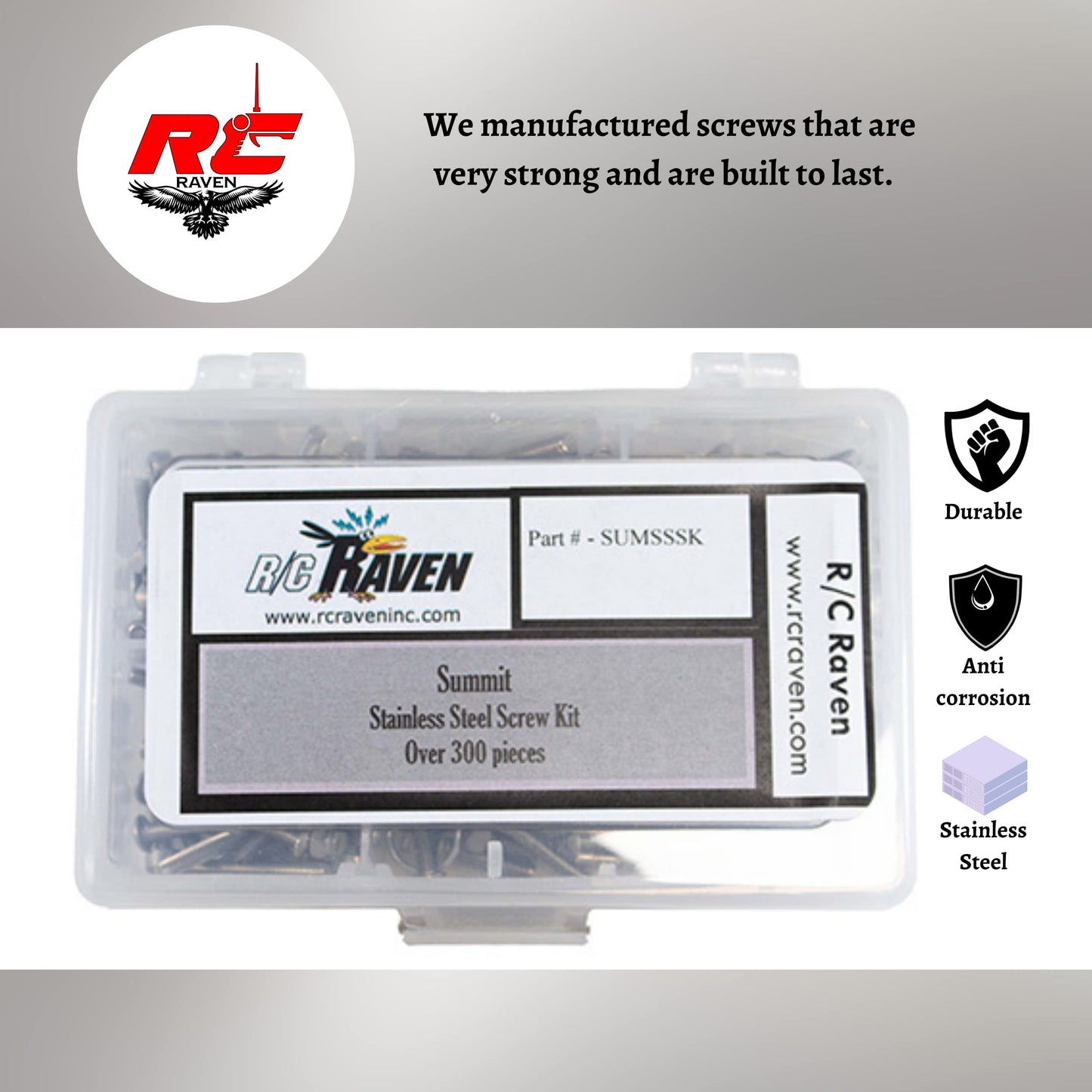 RC Raven RC Screw Kit for Summit with Over 300 Pieces Stainless Steel RC Car Tool Kit Including Head Screws, nyloc Nuts, Plain Nuts, washers and Set