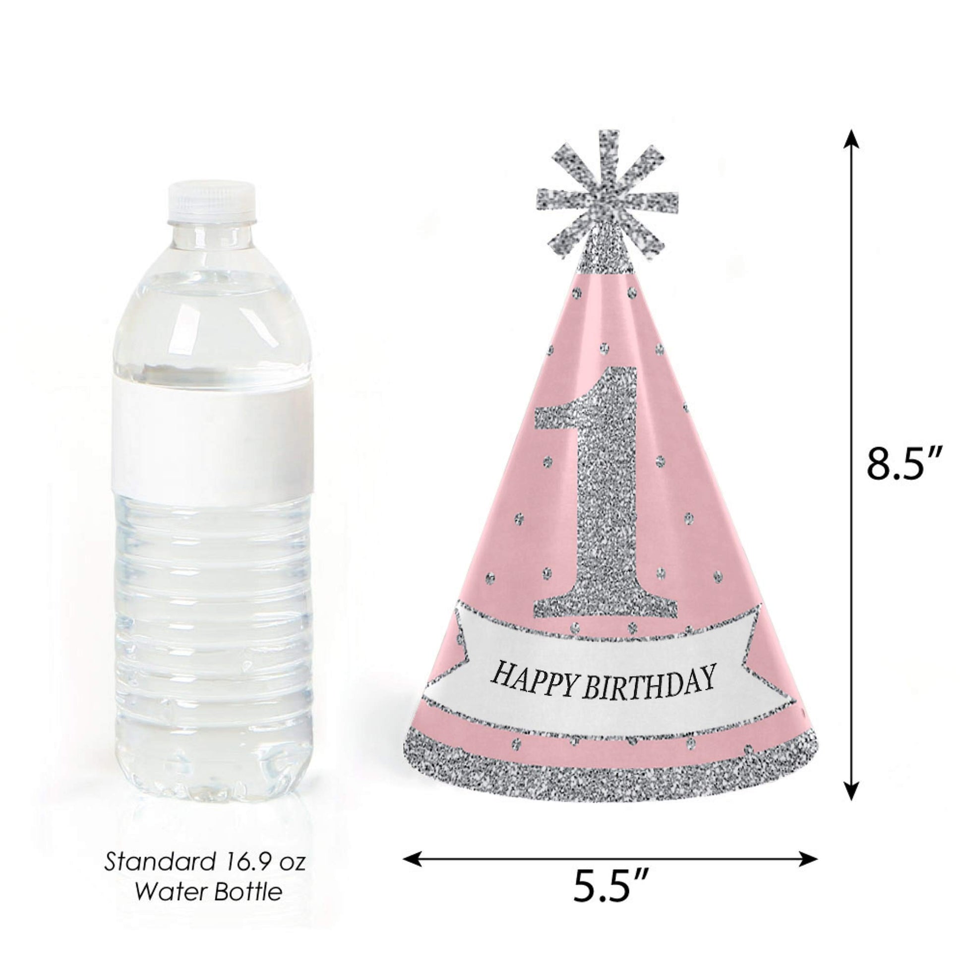 Big Dot of Happiness Pink Onederland - Cone Winter Wonderland Happy Birthday Party Hats for Kids and Adults - Set of 8 (Standard Size)
