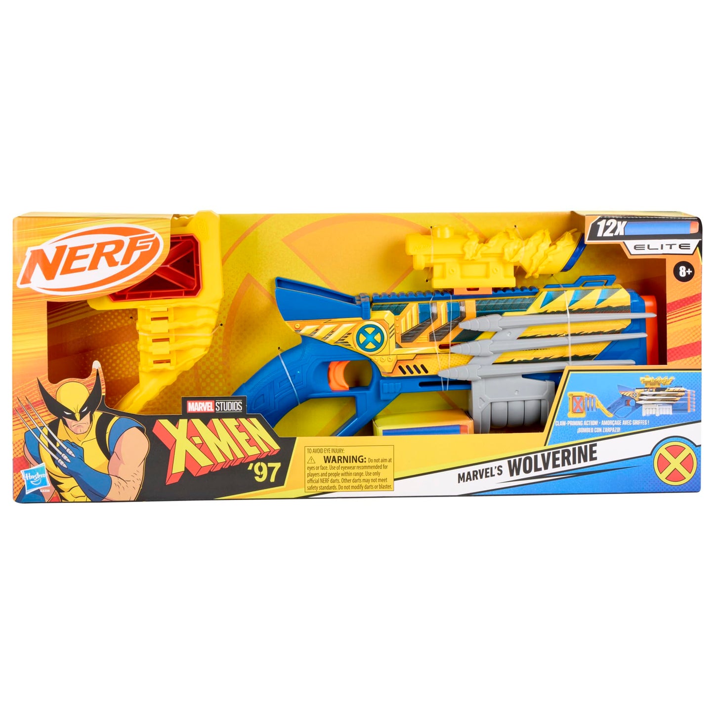 Nerf Marvel Wolverine Blaster, Scope, 6-Dart Storage Stock, Pump Action, 12 Nerf Elite Darts, Gifts for Kids Ages 8+