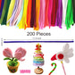 Pipe Cleaner Craft Kit for DIY Flower Animal,200 Pcs Multi-Color Chenille Stems Flower Craft Kits for Creative Arts with 2 Floral Papers,1 Meter
