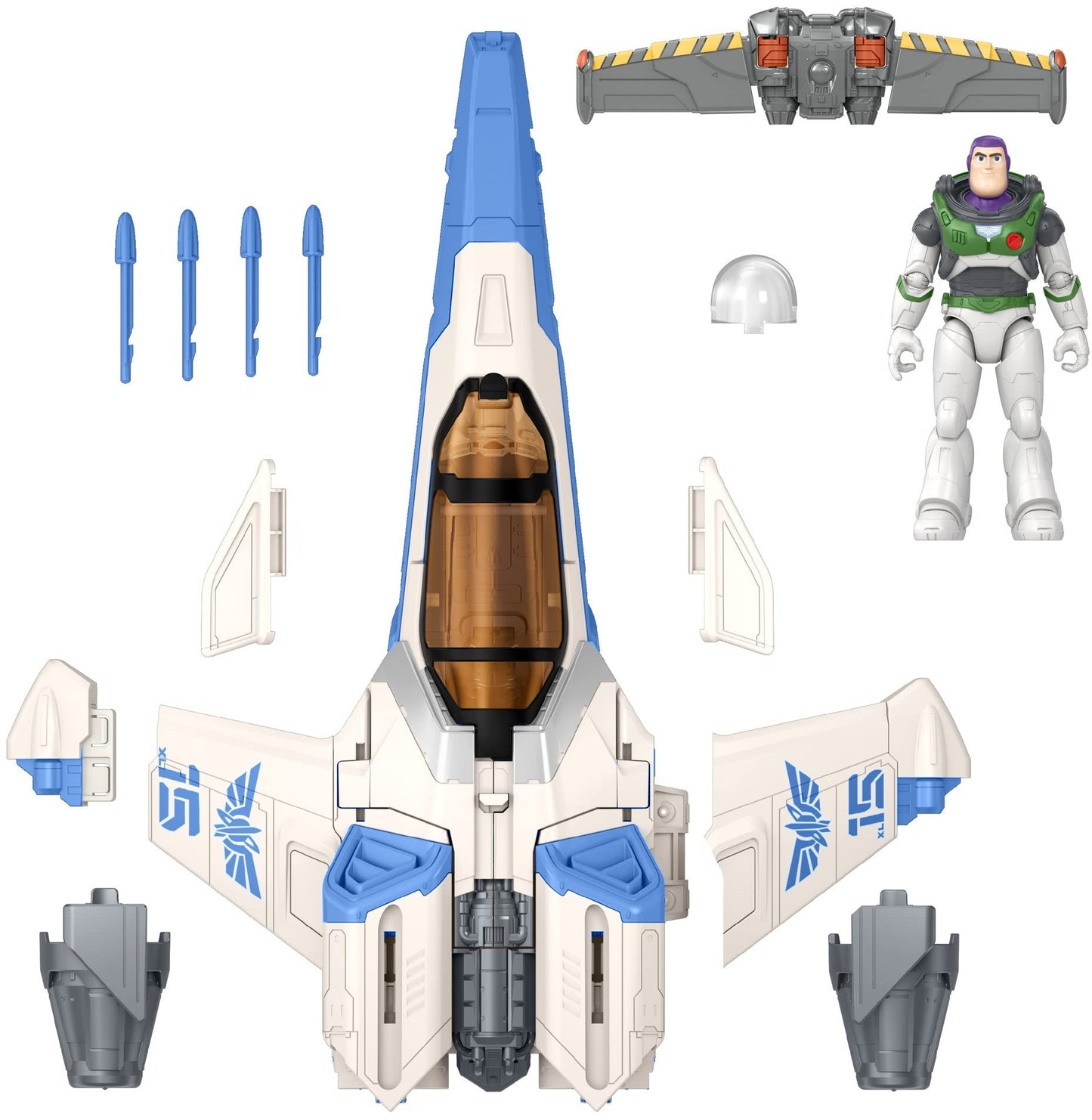 Mattel Disney and Pixar Lightyear Vehicle & Figure Toy, 20-in XL-15 Spaceship with 5-in Buzz Figure, Eject Action & Projectiles