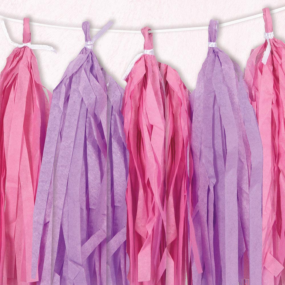 Stunning Pink & Purple Tissue Tassel Garland - 9 ft (1 Pc.) - Premium Quality Paper - Eye-catching Party Decor - Ideal for Any Occasion