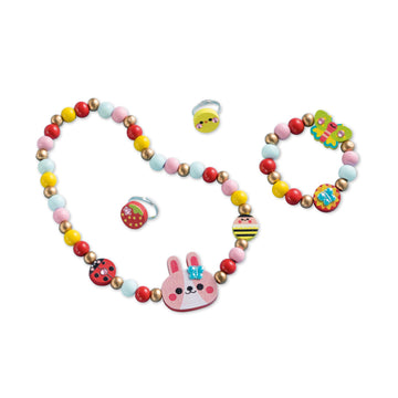 Janod - 4 Flower Garden Wooden Jewelry to Create - First Jewelry Workshops - DIY Jewelry Making - Child Craft Kit - Fine Motor Skills