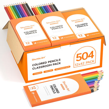 Shuttle Art 504 Colored Pencils Bulk, 12 Vibrant Colors, Pack of 42, Pre-sharpened Coloring Pencils, Wood Colored Pencil for Kids Teachers, Classroom