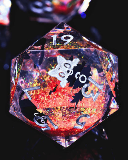 Froggod Single Liquid Core Cat D20 Dice - 22mm Sharp Edge Role Playing Dice for DND, RPG, Tabletop Games - 20 Sided Resin D&D Dice, Cathead