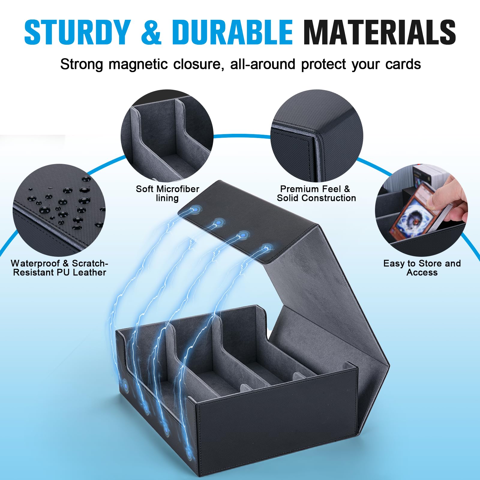 Astrell Trading Card Storage Box with 12 Dividers and 6 Foam Stoppers, Large Capacity Sturdy Leather Strong Magnetic Closure MTG Commander Deck Box
