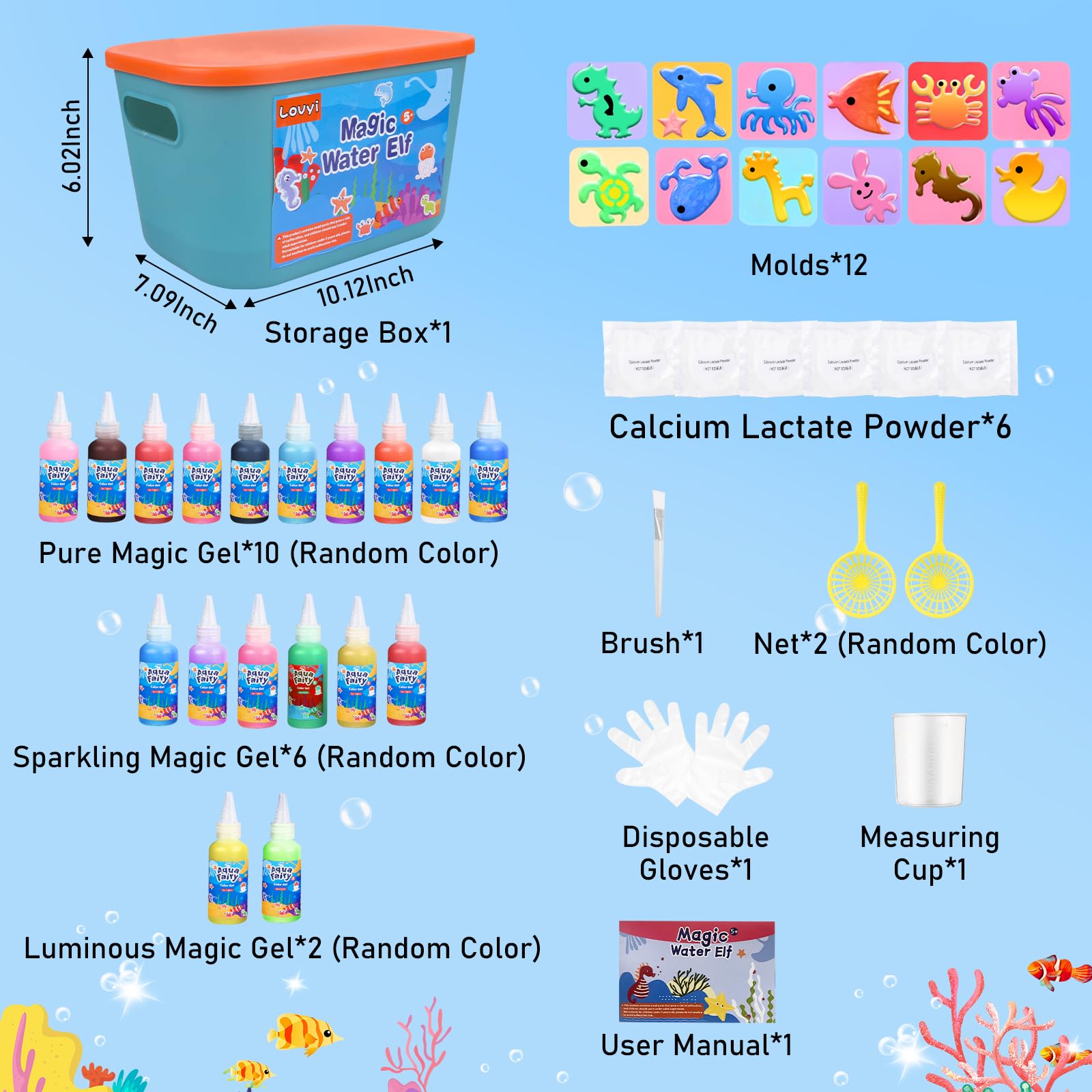 Lovyi Magic Water Elf Toy Kit,Aqua Fairy Water Gel Kit,DIY Squishy Maker with 18 gels &12 Shape Toolings,Magic Gel Water Pets,Squishy Making kit,Toys