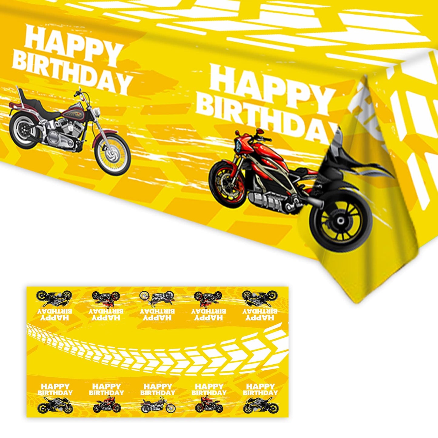 Motorcycle Happy Birthday Tablecloth Motorcycle Party Supplies Car Theme Boys Girls Yellow Birthday Party Supplies Party Picnic Camping Table Cover