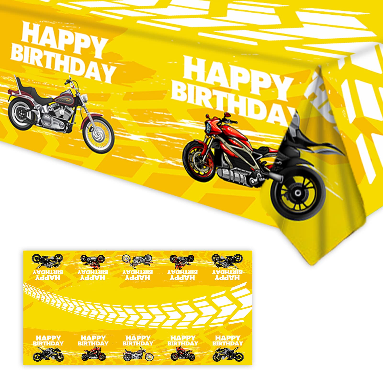 Motorcycle Happy Birthday Tablecloth Motorcycle Party Supplies Car Theme Boys Girls Yellow Birthday Party Supplies Party Picnic Camping Table Cover