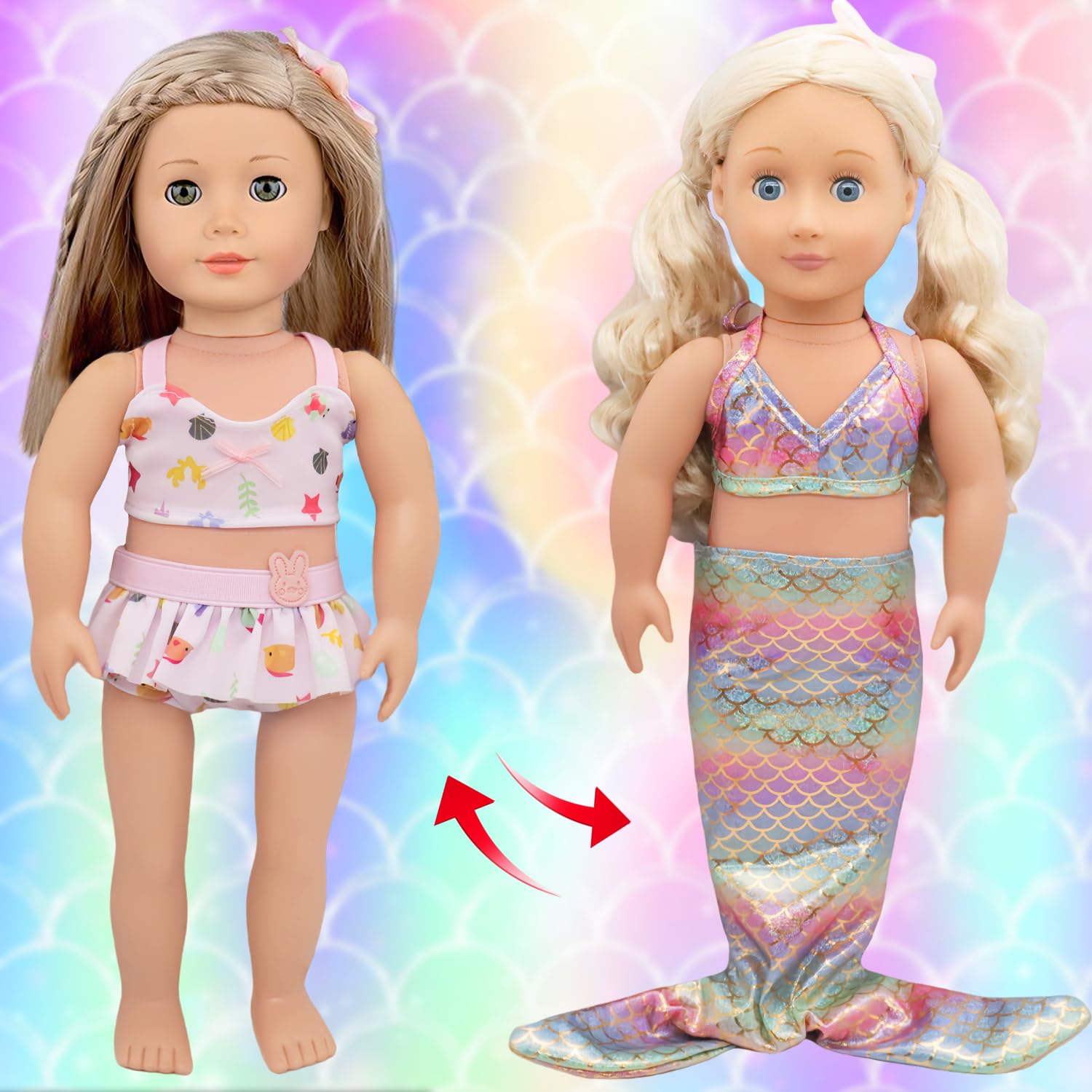 11 Pieces 18 Inch American Doll Bathing Suit Swimsuit with Accessories, Fashion 18 inch Doll Summer Outfits Including Mermaid Outfits,Swimming