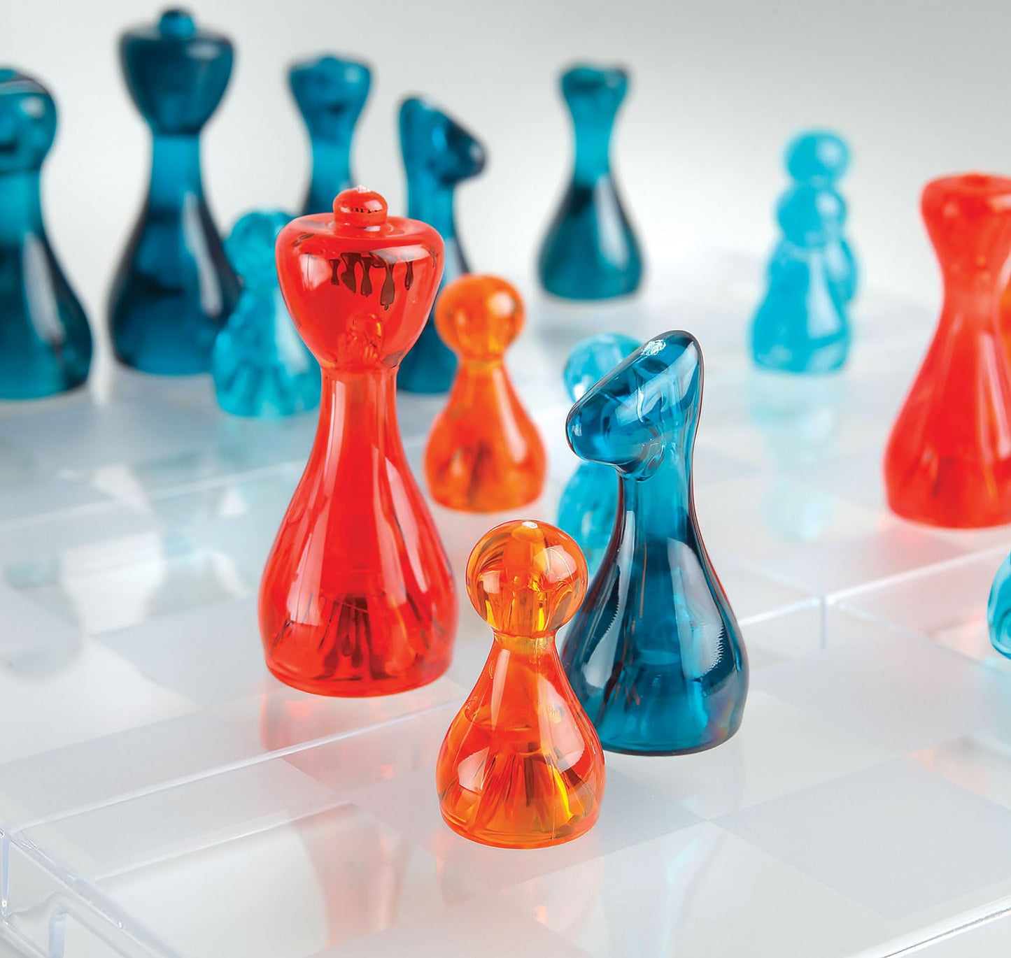 Board Games - Premium Transparent Chess Board with 32 Translucent Game Pieces. Acrylic Chess Game Set, Compact Size for Travel, Chess Sets for Adults