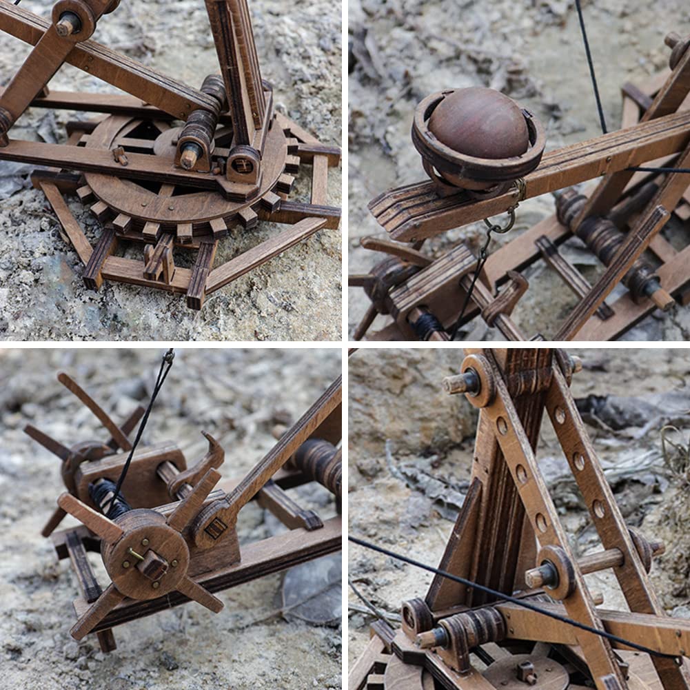 YAQUMW Adjustable Crossbow Siege Ancient Chariot Catapult Machinery Stone-Thrower Slingshot 3D DIY Wooden Puzzle Tabletop Game Model Kits Stem