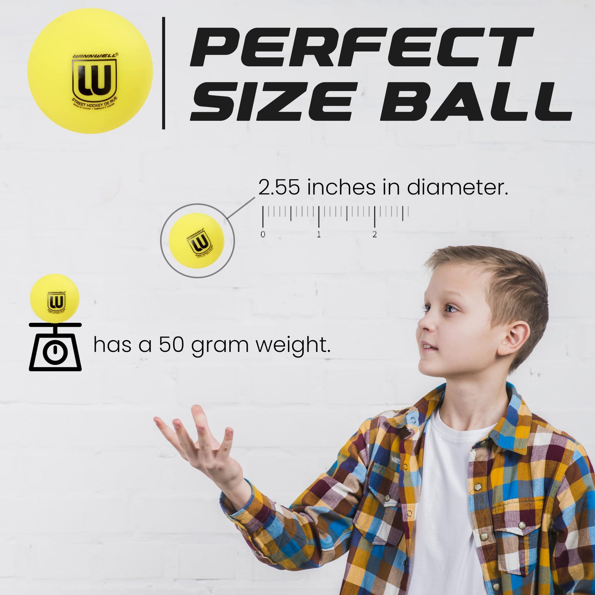 Winnwell Yellow 50 Gram Soft Density Street Hockey Balls - 3 Pack with Mesh Bag