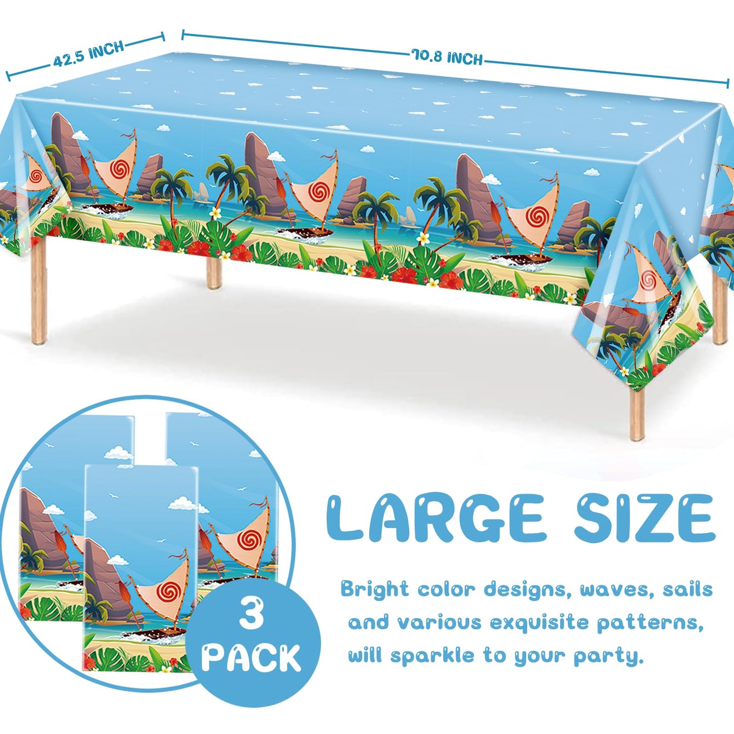 3 Pack Ocean Girl Party Disposable Plastic Rectangular Tablecloths