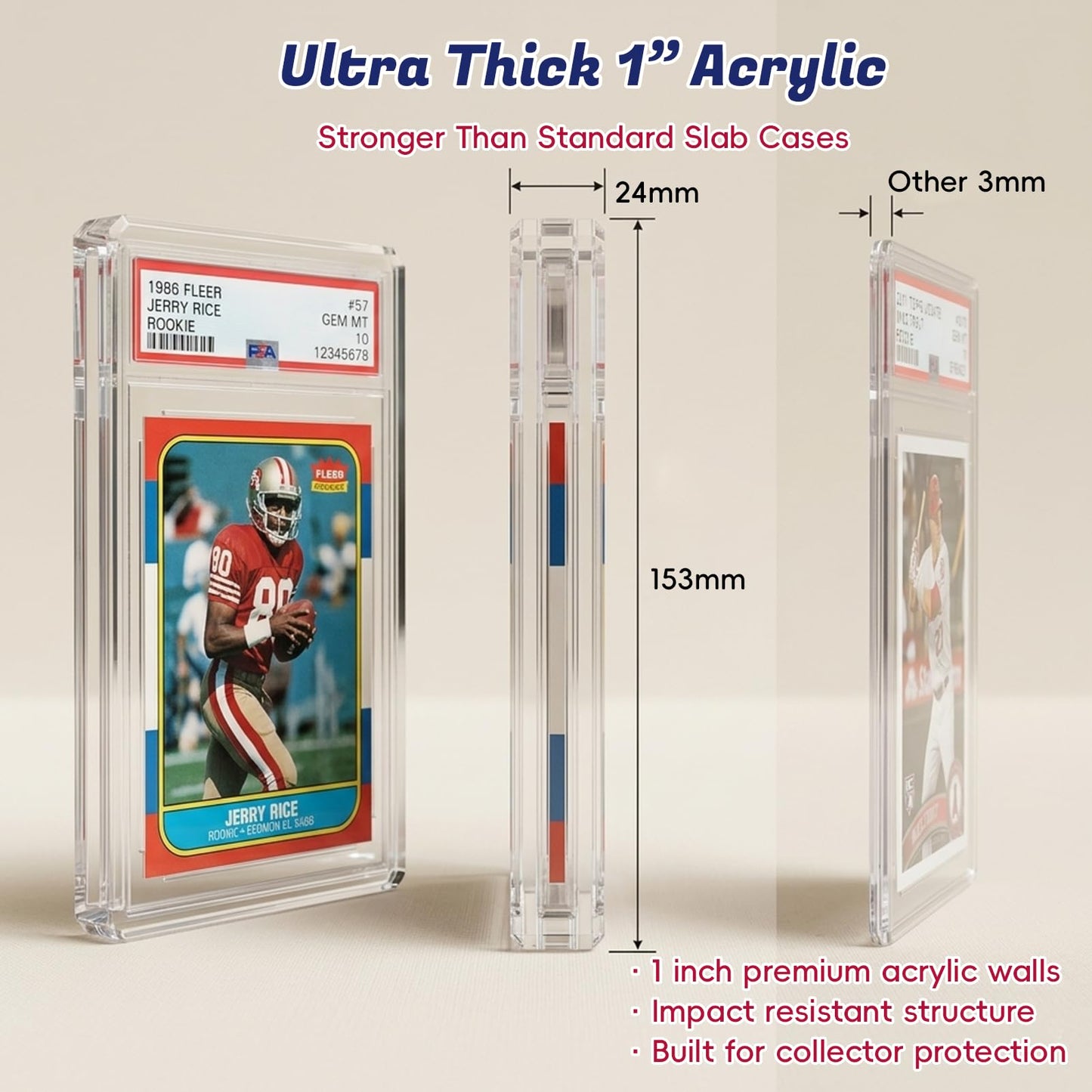PSA Slab Display Case - 1inch Thick Acrylic Graded Card Display Case with Magnetic Lid, Clear Slab Protector Compatible with PSA & CGC, Card Slab Case