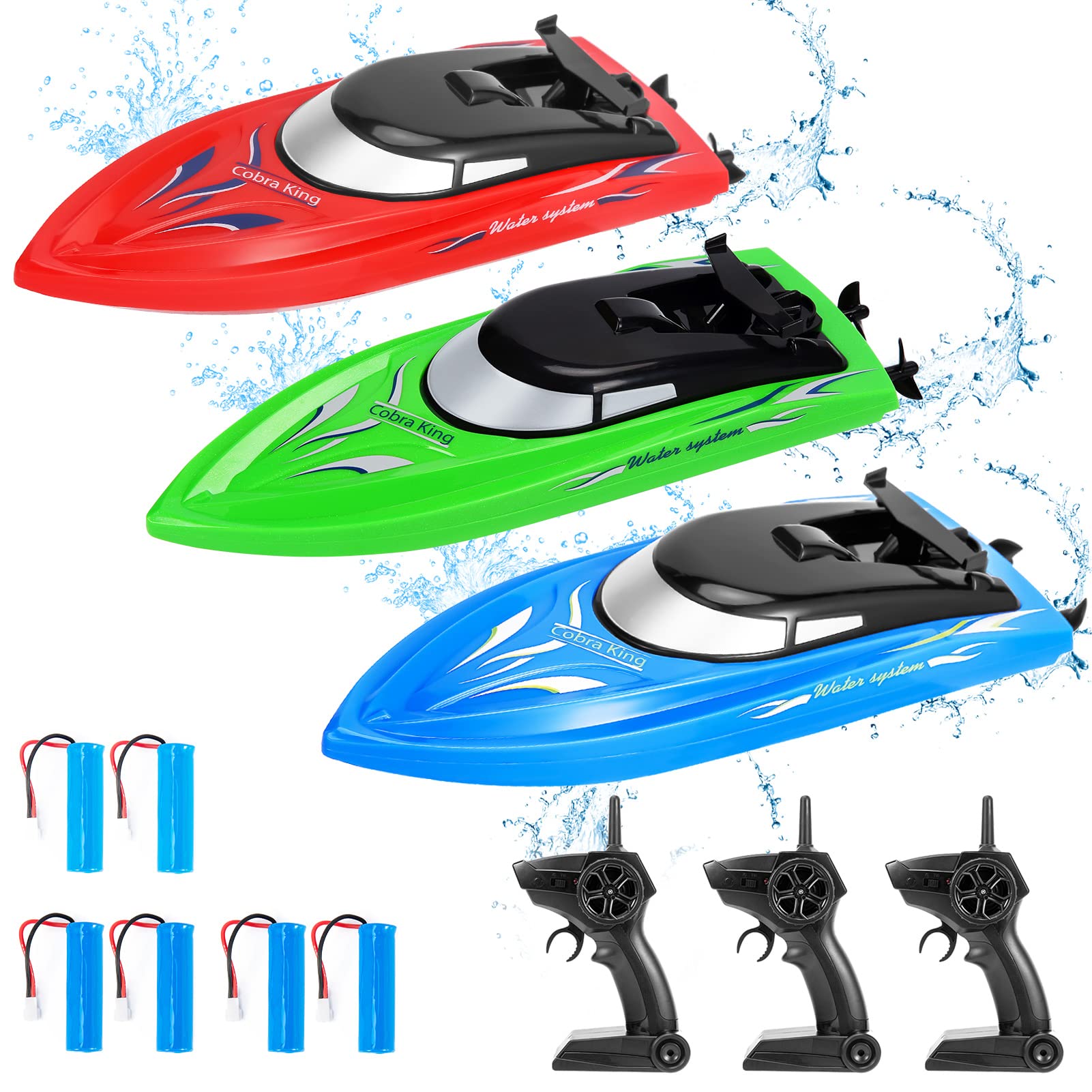 Twister.CK RC Boat, 3PACK High Speed Remote Control Boat for Kids & Adults, 10km/h 2.4G Boats for Pools and Lakes, Rechargeable Battery Included