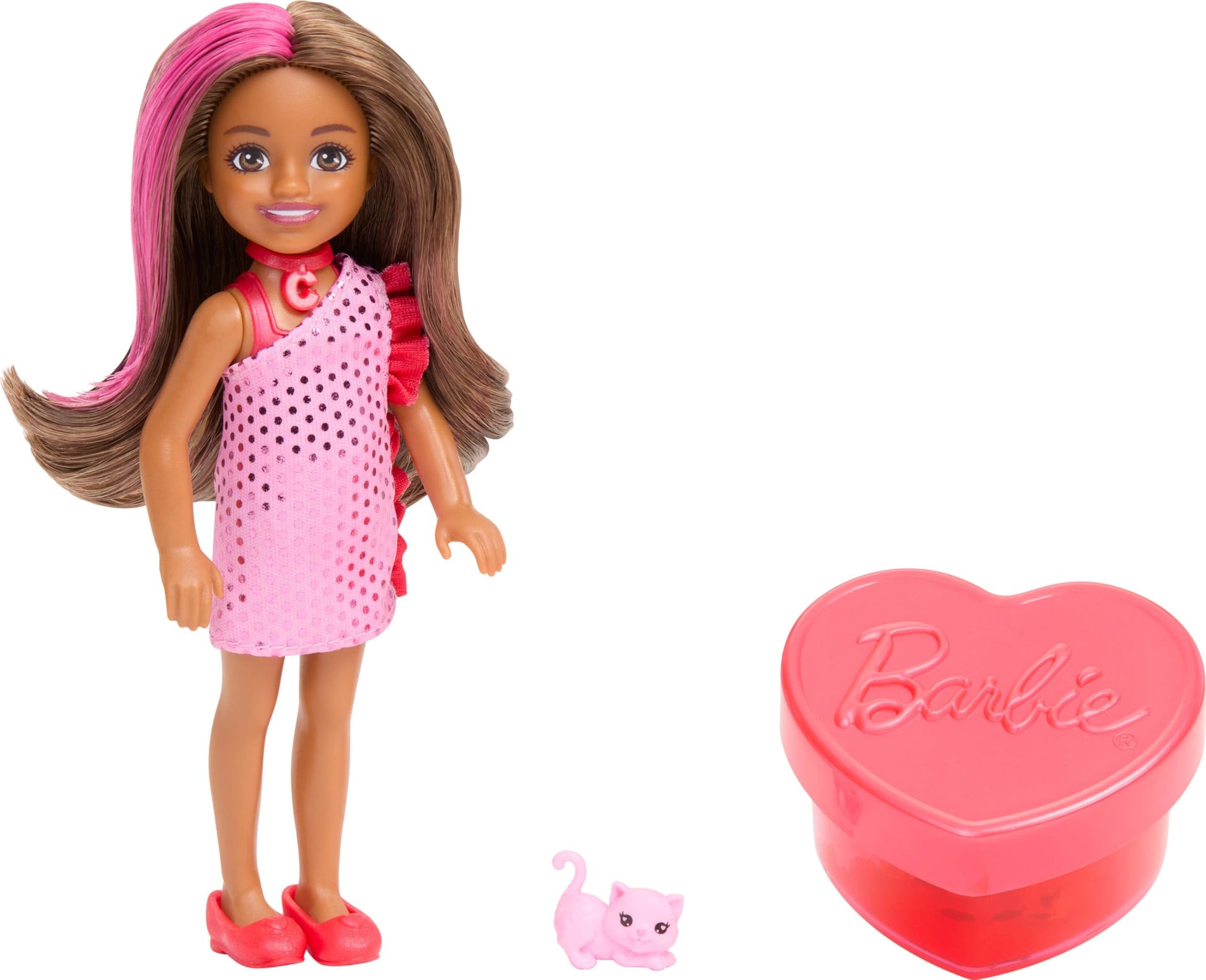 Barbie Party Unboxed Chelsea Doll Set, Glam Party Series with 6 Surprises Including Pet & Color Change (Styles May Vary)