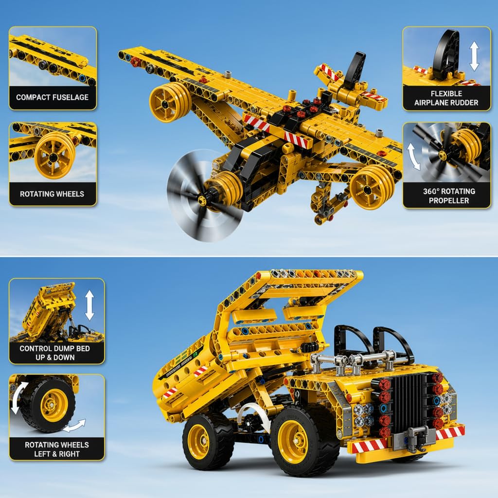 Kididdo STEM Building Toy for Boys 8-12 Build a Dump Truck or Airplane 2 in 1 Construction Engineering Kit (361 Pcs) Educational STEM Toy Set for Kids
