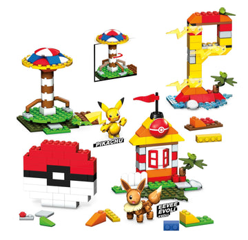 MEGA Pokémon Building Toys Set, Building Box with 450 Pieces, 2 Poseable Characters and Storage Box, for Kids